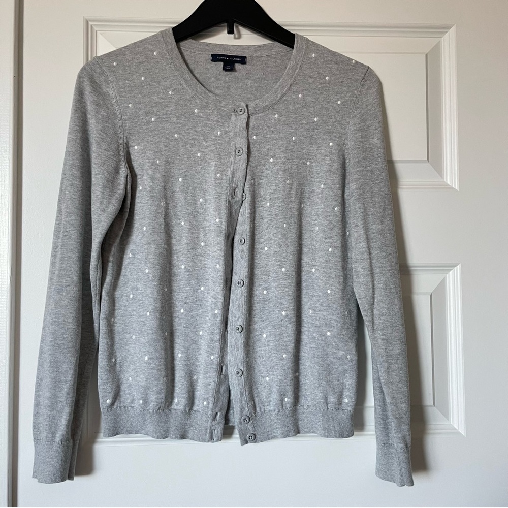 Tommy Hilfiger Cotton Grey Polka Dot Cardigan Size Medium